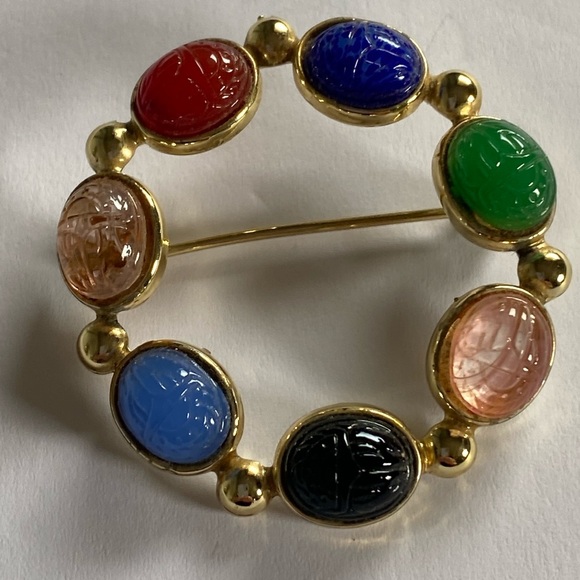 Scarab Brooch Pin Multicolor Gold Tone - Picture 13 of 15
